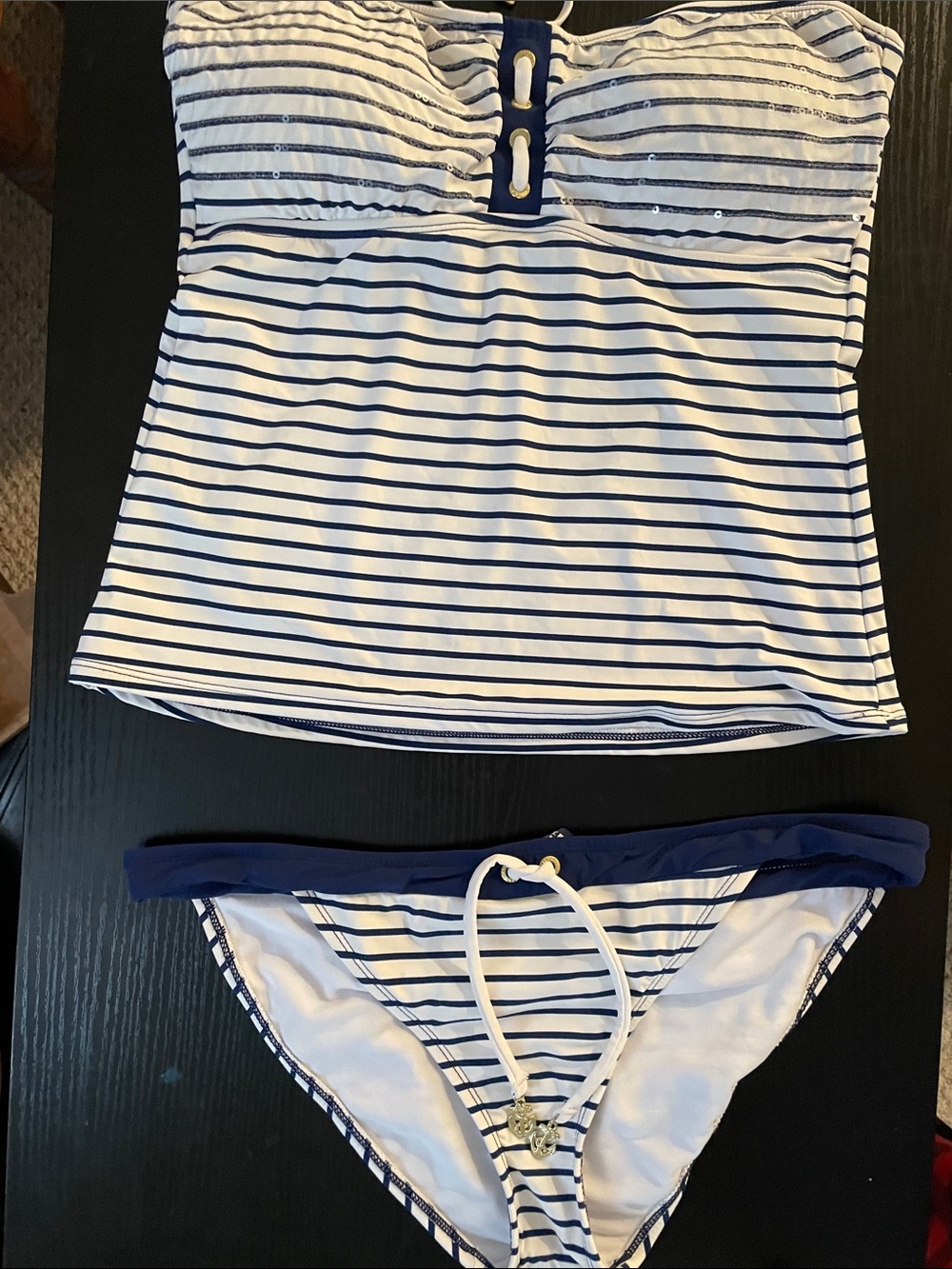 Sperry White and Navy Striped Tankini with Bikini Bottoms